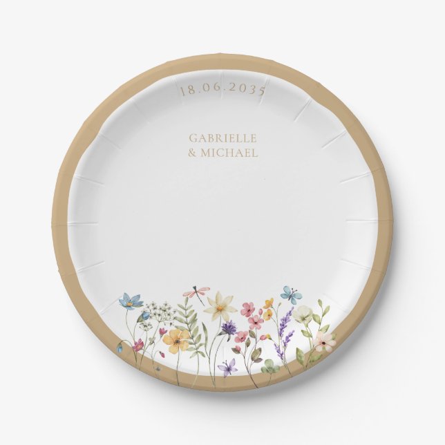 Assiettes En Carton Plaques de Mariage Rustique Fleur sauvage aquarell (Devant)