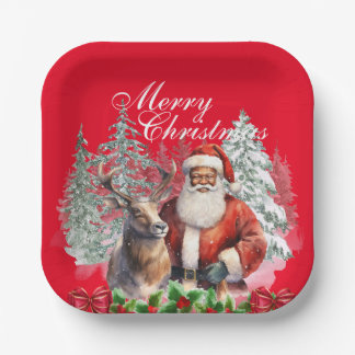 Assiettes En Carton Plaques de Noël de Père Noël d'Amérique africaine