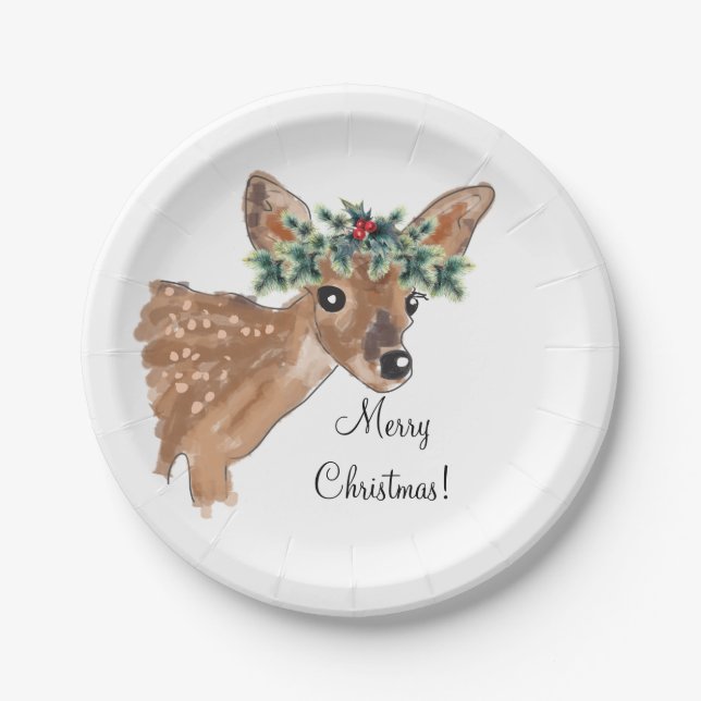 Assiettes En Carton Plaques de Noël personnalisées de Cerfs Fawn (Devant)