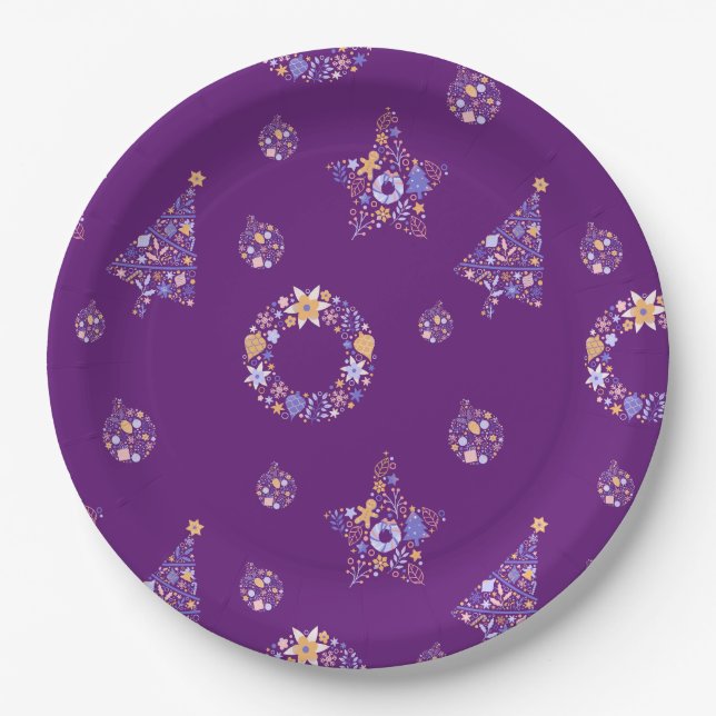 Assiettes En Carton Plaques de Noël violet - set 1 (Devant)