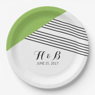 Assiettes En Carton Plaques de papier à bande géométrique verte