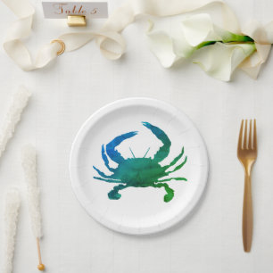Assiettes En Carton Plaques de papier à bandes peintes par le crabe bl