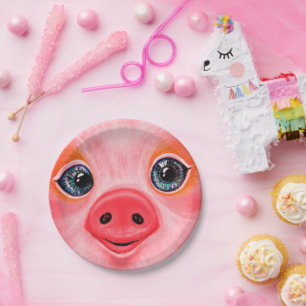 Assiettes En Carton Plaques de papier amusantes pour bébé rose porc - 