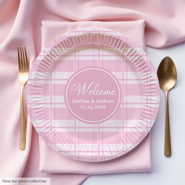 Assiettes En Carton Plaques de papier Anniversaire de enfant Plaques d (Kids Birthday Paper Plates Pink Plaid Custom Keepsake)