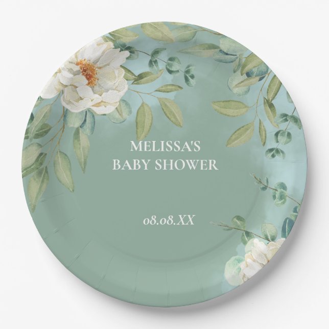 Assiettes En Carton Plaques de papier Argent Sage Eucalyptus Fleur bla (Devant)