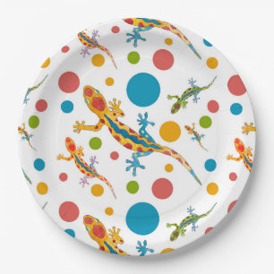 Assiettes En Carton Plaques de papier avec design gecko coloré