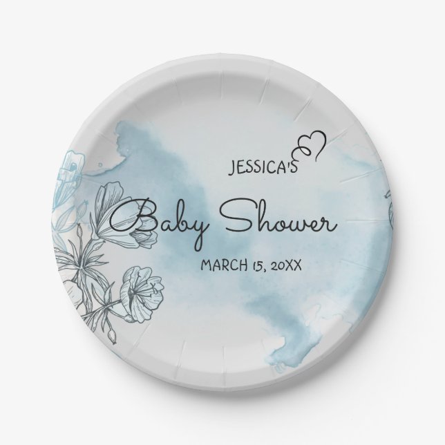 Assiettes En Carton Plaques de papier Baby shower aquarelle (Devant)