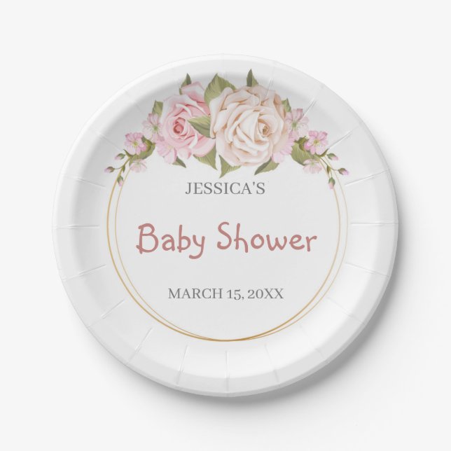 Assiettes En Carton Plaques de papier Baby shower aquarelle (Devant)