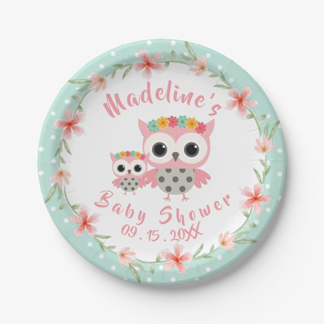 Assiettes En Carton Plaques de papier Baby shower Boho Owl (Devant)