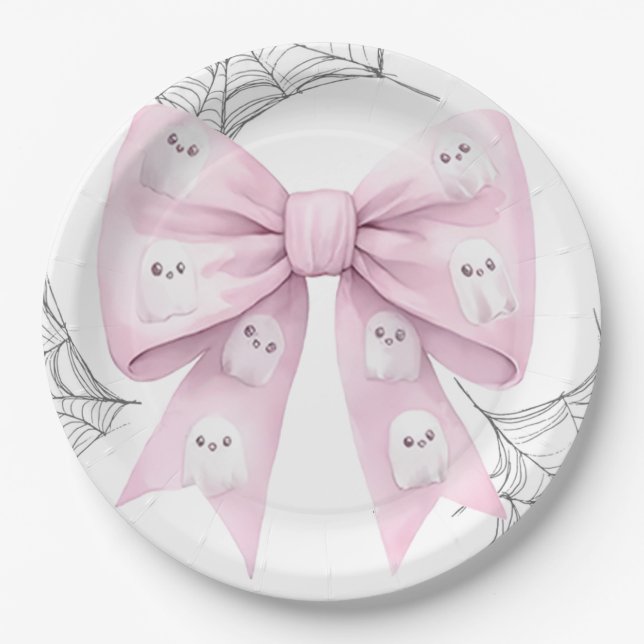 Assiettes En Carton Plaques de papier Baby shower Bow rose (Devant)