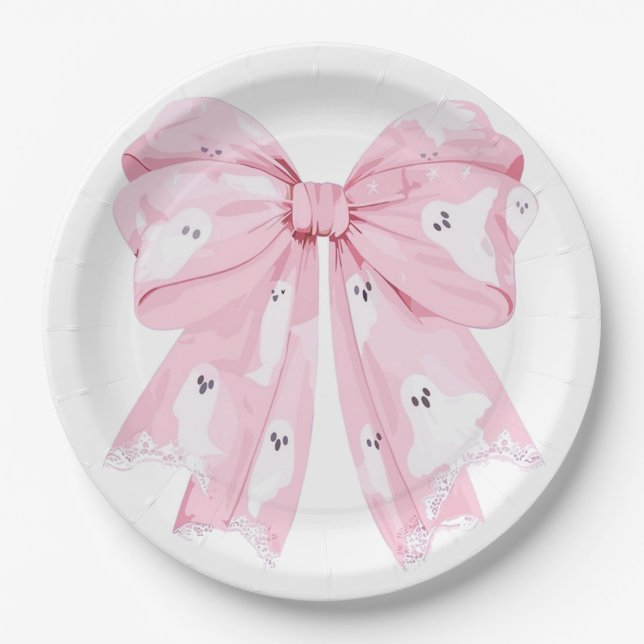 Assiettes En Carton Plaques de papier Baby shower Bow rose (Devant)