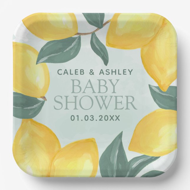 Assiettes En Carton Plaques de papier Baby shower citron vert (Recto)