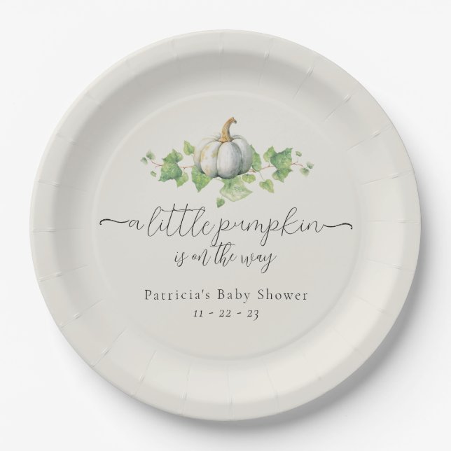 Assiettes En Carton Plaques de papier Baby shower Citrouille blanc aut (Devant)