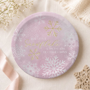 Assiettes En Carton Plaques de papier Baby shower de flocon rose