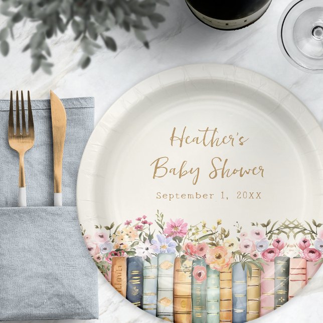Assiettes En Carton Plaques de papier Baby shower de livres (Watercolor Wildflower Books Baby Shower Paper Plates by Painted Paperie
)