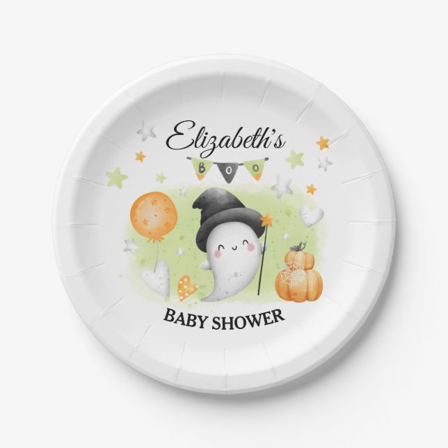 Assiettes En Carton Plaques de papier Baby shower d'Halloween un peu B (Devant)