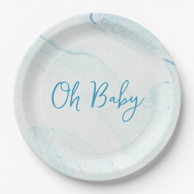 Assiettes En Carton Plaques de papier Baby shower en marbre bleu (Devant)