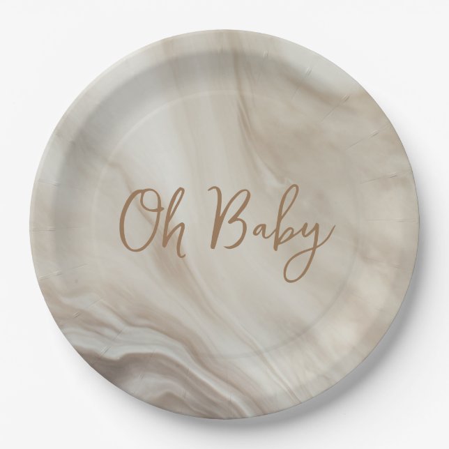 Assiettes En Carton Plaques de papier Baby shower en marbre neutre (Devant)