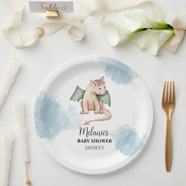 ASSIETTES EN CARTON PLAQUES DE PAPIER BABY SHOWER FAIRYTALE DRAGON (Mariage)