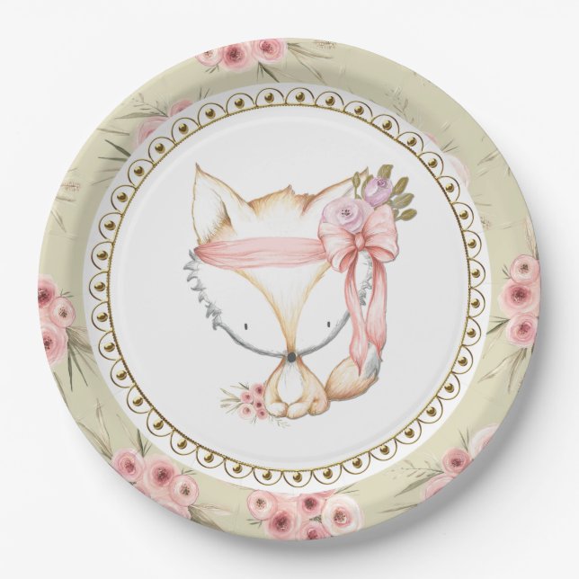 Assiettes En Carton Plaques de papier Baby shower Girl Fox (Devant)