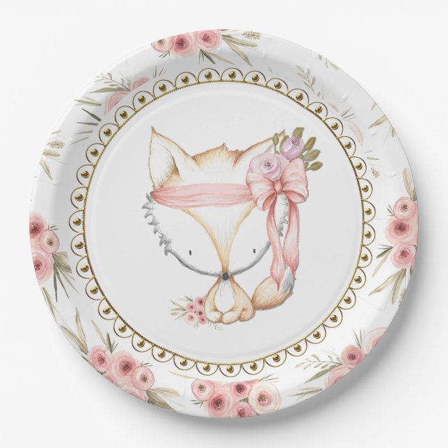 Assiettes En Carton Plaques de papier Baby shower Girl Fox (Devant)