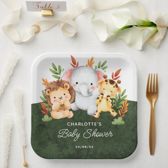 Assiettes En Carton Plaques de papier Baby shower Jungle Animaux (Mariage)