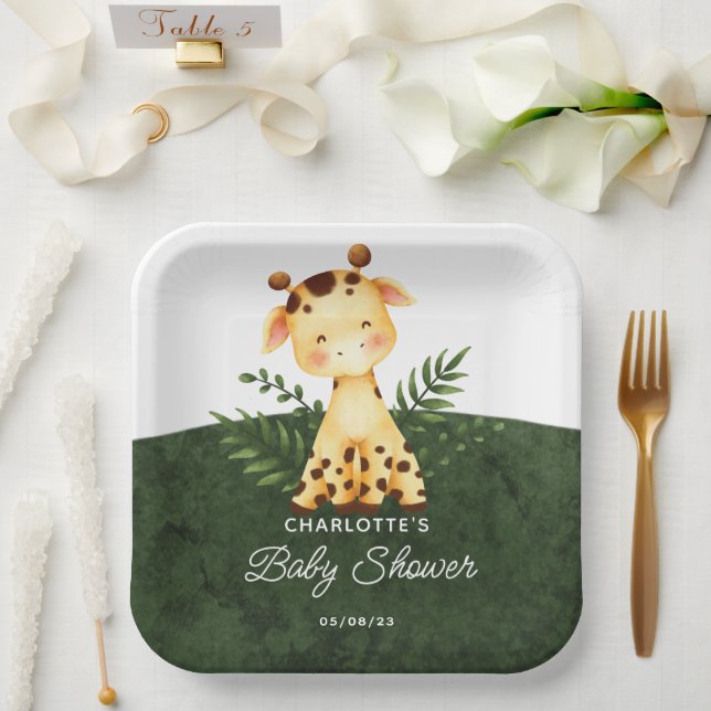 Assiettes En Carton Plaques de papier Baby shower Jungle Giraffe (Mariage)