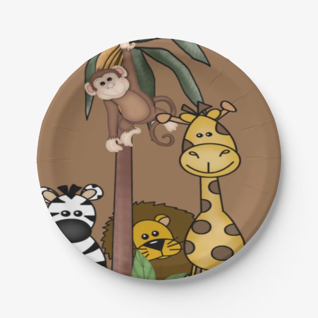 Assiettes En Carton Plaques de papier Baby shower Jungle Safari (Devant)