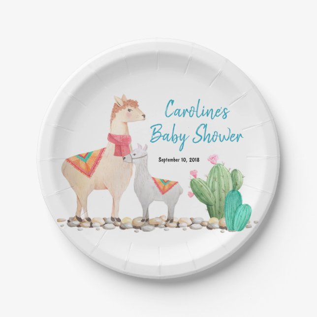 Assiettes En Carton plaques de papier baby shower lama (Devant)