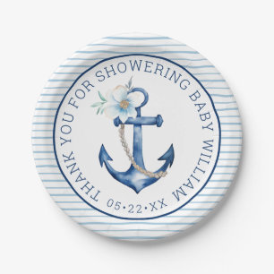 Assiettes En Carton Plaques de papier Baby shower nautique   Ancre Ble