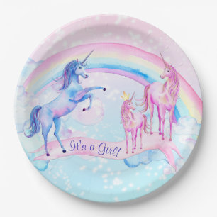 Assiettes En Carton Plaques de papier Baby shower Pastel Unicorn
