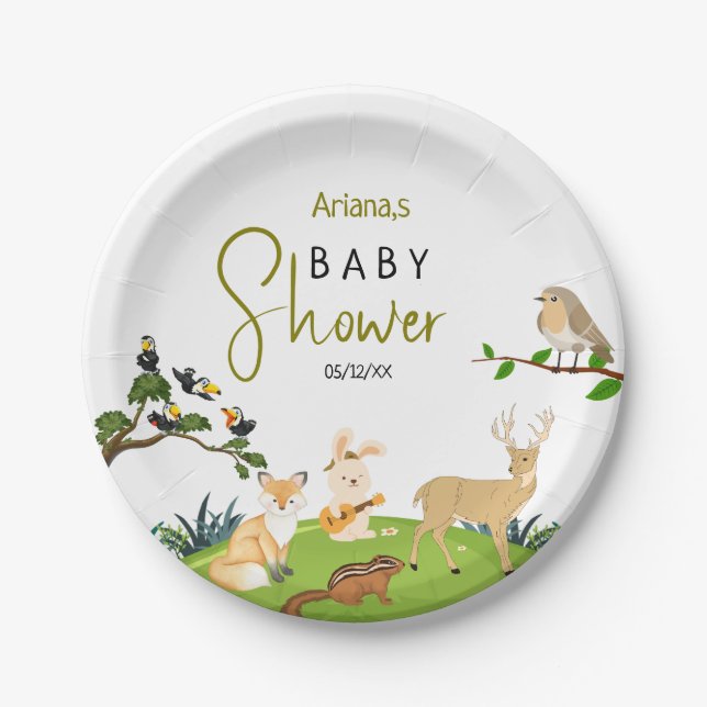 Assiettes En Carton Plaques de papier Baby shower pour animaux foresti (Devant)