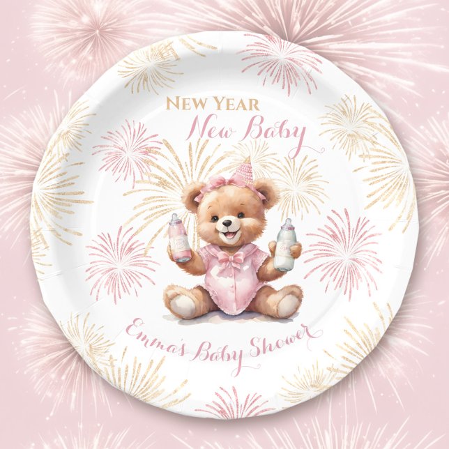 Assiettes En Carton Plaques de papier Baby shower pour filles roses du (New Year Pink Girl Baby Shower Paper Plates)