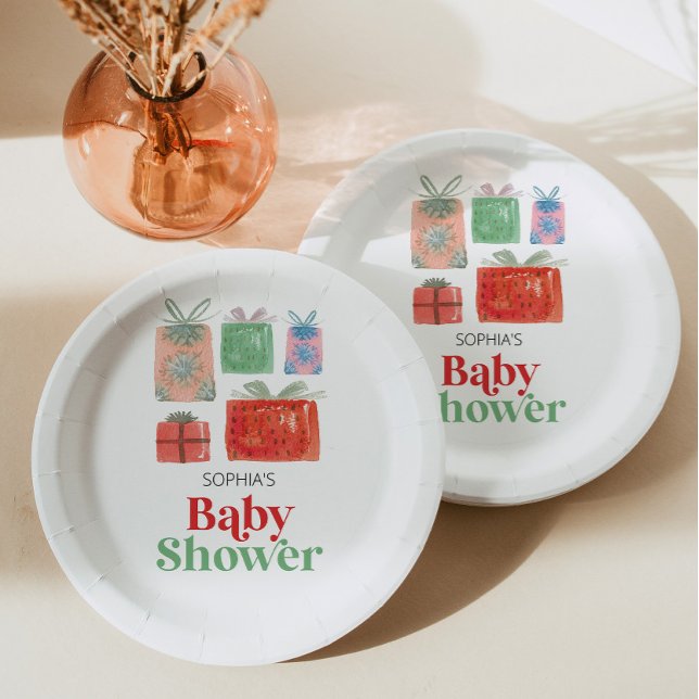 Assiettes En Carton Plaques de papier Baby shower Retro Christmas Père (Créateur téléchargé)