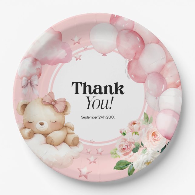 Assiettes En Carton Plaques de papier Baby shower rose (Devant)