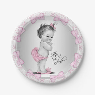 Assiettes En Carton Plaques de papier Baby shower rose gris