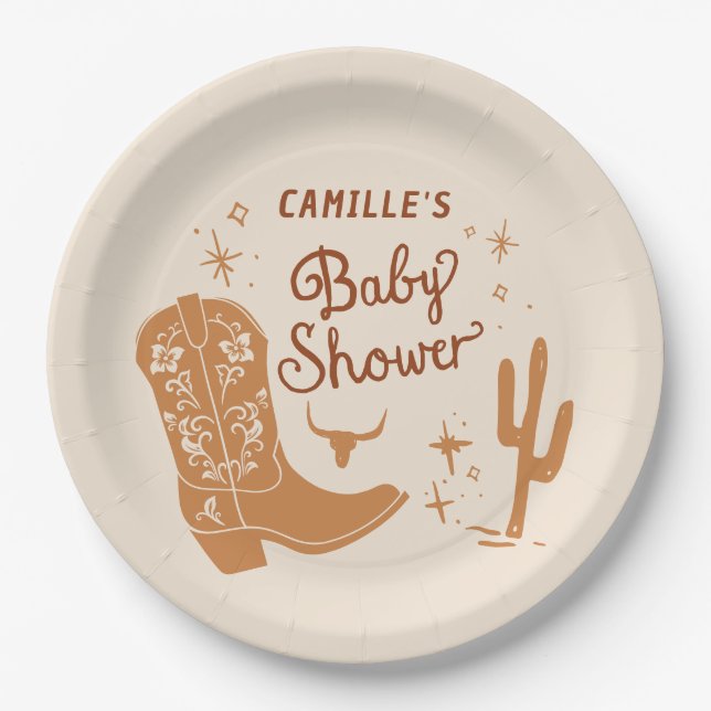 Assiettes En Carton Plaques de papier Baby shower rustique Cowboy (Devant)