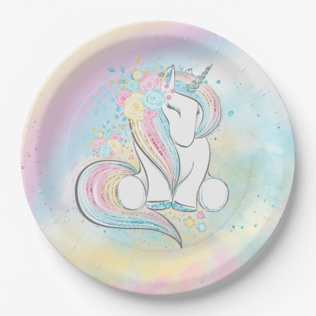 Assiettes En Carton Plaques de papier Baby shower Unicorne (Devant)