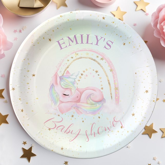 Assiettes En Carton Plaques de papier Baby shower Unicorne (Unicorn Baby shower Paper Plates)
