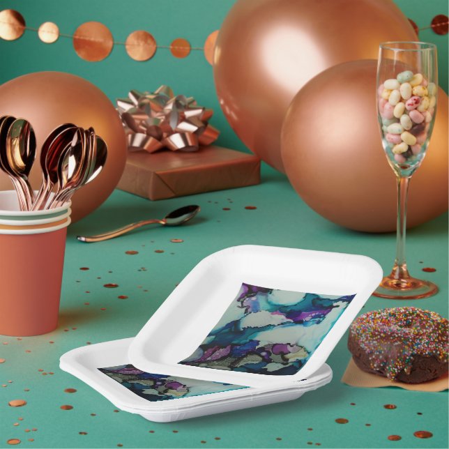 Assiettes En Carton Plaques de papier bleu couleur aquarelle (Multi)