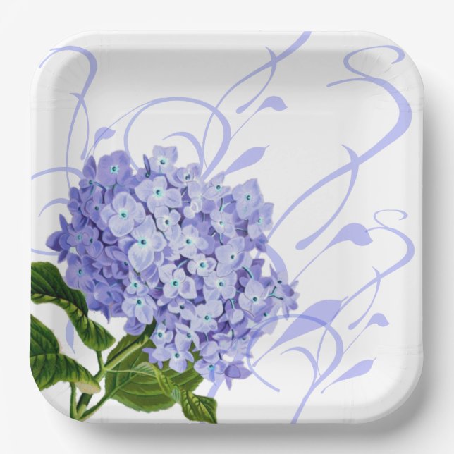 Assiettes En Carton Plaques de papier bleu Hydrangea (Recto)