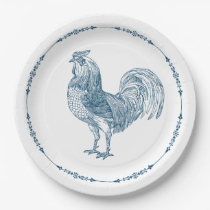 Assiettes En Carton Plaques de papier bleu rustique coq pays