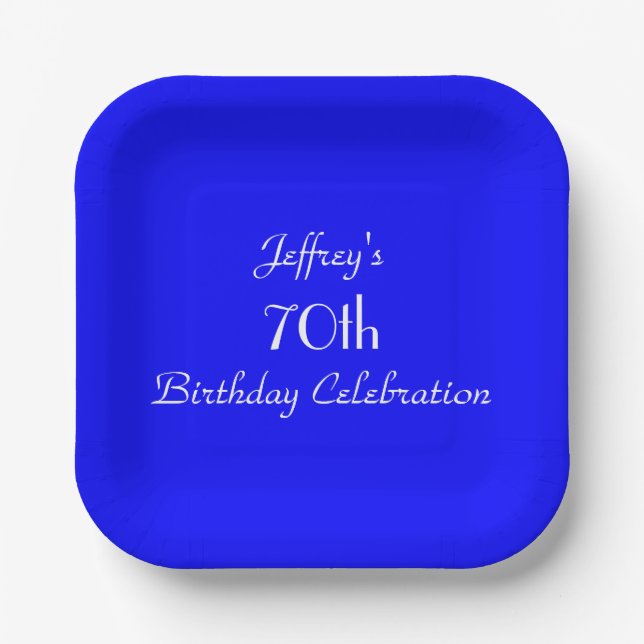 Assiettes En Carton Plaques de papier bleu vif, 70e anniversaire (Recto)