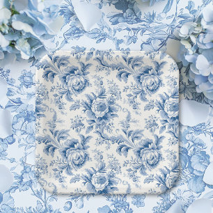Assiettes En Carton Plaques de papier bleu vintage en toile florale