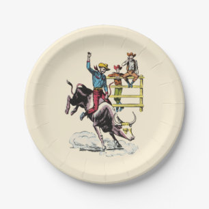 Assiettes En Carton Plaques de papier Bull Rider (choix de couleurs)