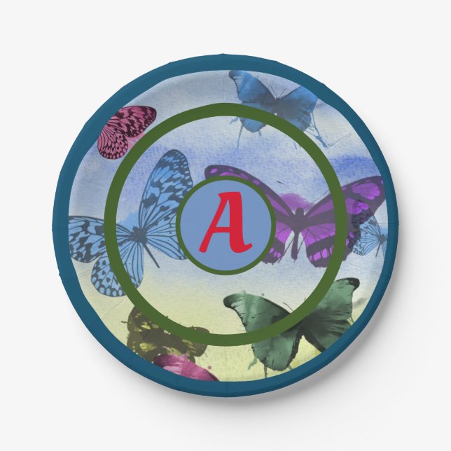 Assiettes En Carton Plaques de papier BUTTERFLITS & PERSONNALISÉ INITI (Devant)