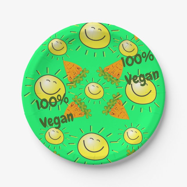 Assiettes En Carton Plaques de papier, carottes Sun 100% Vegan (Devant)