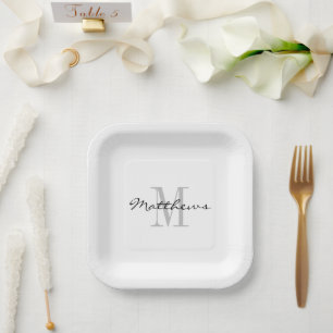 Assiettes En Carton Plaques de papier carré monogramme personnalisée
