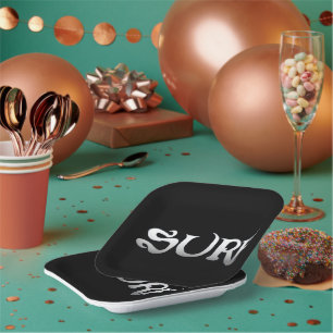 Assiettes En Carton Plaques de papier carré noir surf