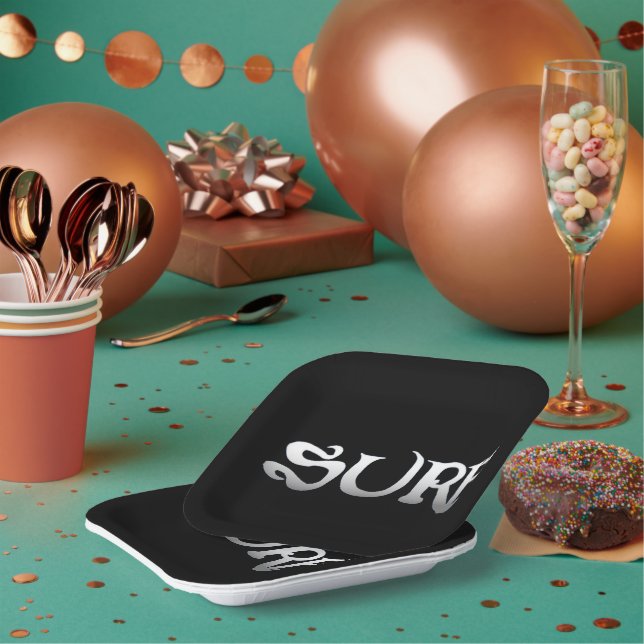 Assiettes En Carton Plaques de papier carré noir surf (Multi)